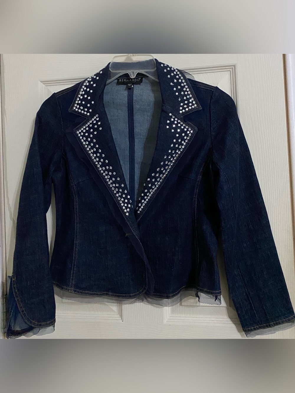 Bernardo Women's Dark Blue Studded Denim Blazer 
Size 4